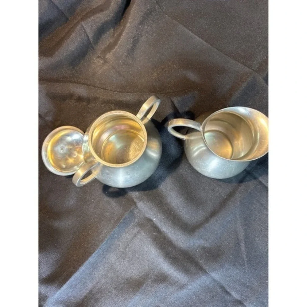 Vintage Pewter Sugar Bowl and Creamer Set with‎ Lid Made in England